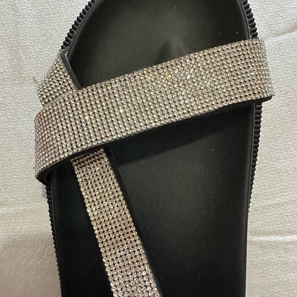 Forever 21 BLING! Black Sandals with Silver Rhinestone Straps-Size 11 NWT